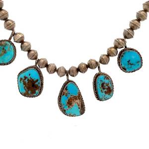 Southwest Collection Navajo Five-Stone Turquoise Drop Squash Blossom Necklace