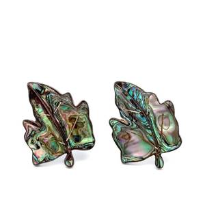 Southwest Collection Stamped Taxco Designer Abalone Shell Carved Autumn Leaf Pins - Set of 2