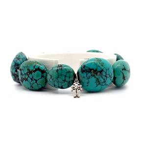 Southwest Collection Large Turquoise Nugget Bead Bracelet w Stamped Cross Charm
