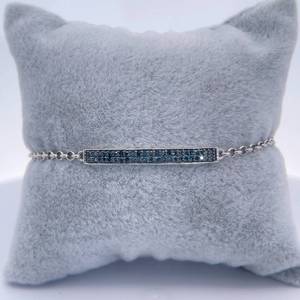 Fancy Blue Natural Diamond Pave Double Row ID Link Chain Bracelet