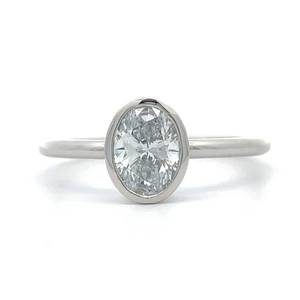 1 Carat Oval Diamond Solitaire Modern Bezel Ring in 14k White Gold $2,899 Retail