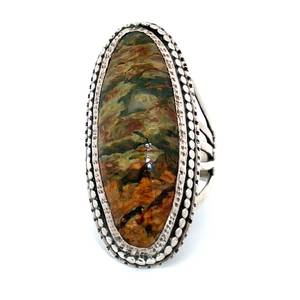 Southwest Collection Native American Mottled Oval Cabochon Bead Pattern Bezel Ring