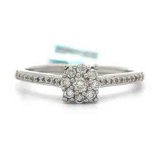 0.25 Carat Natural Diamond Illusion Square Cluster Petite Pave Ring in White Gold $1,299 Retail