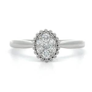 Diamond Illusion Oval Cluster Vintage Style Beaded Trim Bezel Ring in 14k White Gold $1,375 Retail