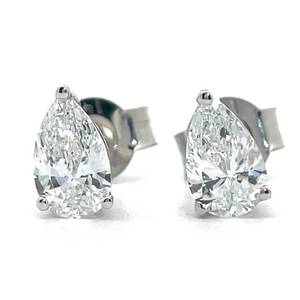 1.00 Carat Diamond Pear-Shaped Solitaire Stud Earrings in 14k White Gold $2,499 Retail VIDEO