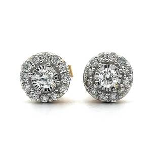 0.50 Carat Diamond Round Halo Cluster Stud Earrings in Yellow Gold $1,450 Retail VIDEO