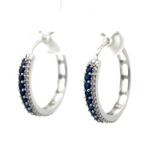 0.63 Carat Blue Sapphire & Natural Diamond Double Row Hoop Earrings in 14k White Gold $1,599 Retail VIDEO