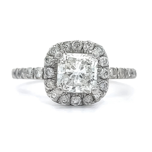 1.69 Carat Diamond Radiant Square Halo Pave Ring in 14k White Gold w Report - Retail Value $10,900