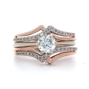 0.80ct Diamond Solitaire Engagement & Diamond Pave Wedding Guard -Bridal DuoDuo Ring in 14k Two-Tone Rose & White Gold - Retail Value $2,900
