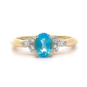 Blue Stone & Natural Diamond Cluster Ring in 14k Yellow Gold - Retail Value $1,750.00