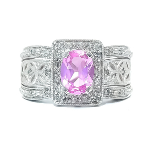 1.65ct Pink Sapphire & VS Clarity Diamond Ring in 14k White Gold w Report - Retail Value $2,895
