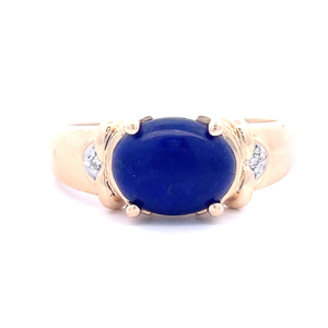 Oval Cabochon Lapis Lazuli & Natural Diamond East-West Ring in 14k Yellow Gold - Retail Value $1,180