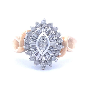 0.25 Carat Natural Diamond Marquise Cluster Scalloped Ring in Yellow Gold $1,280 Retail