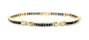 Blue Sapphire & Natural Diamond Channel Bar & Bezel Link Tennis Bracelet in 14k Yellow Gold - Retail Value $3,900