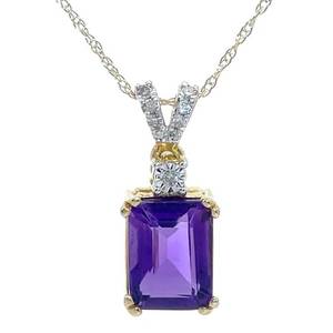 Amethyst & Diamond Diamond Pave Split Bail Pendant & Chain Necklace in Yellow Gold $929 Retail