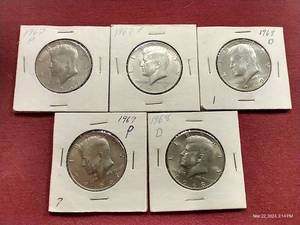 (5) 40% Silver Kennedy Half Dollars