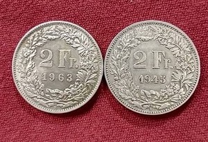 (2) Switzerland Silver 2 Franc Coins