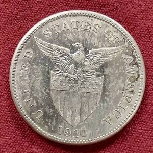 1910 Philippines Silver 1 Peso Coin
