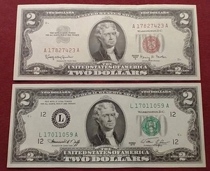 (2) $2 Bills - (1) Red Seal