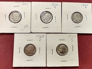 (5) 90% Silver Dimes