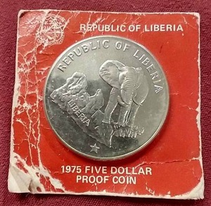 1975 Liberia Silver Proof  $5 Coin