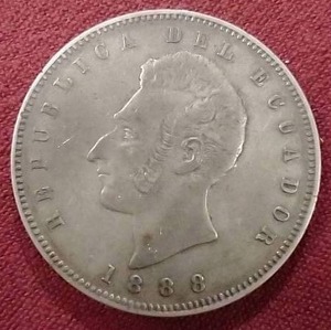 1888 Ecuador Silver 1 Sucre Coin