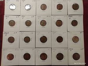 (20) Wheat Pennies In Protectors - Some Nice Dates