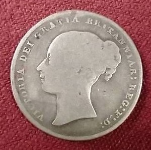 1844 British Silver 1 Shilling Coin