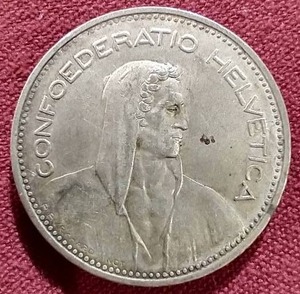 1965 Switzerland Silver 5 Francs Coin