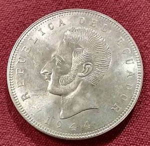 1944 Ecuador Silver 5 Sucres Coin