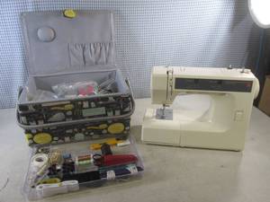 lot 3 image: (F-1) Kenmore Stitch 6 Sewing Machine and Large Sewing Accessories Basket - FootpeddlePower Cord and Other Accessories Included But Not Pictures
