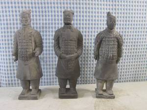 lot 6 image: (A-2) 3 Vintage Terracotta Chinese Warrior Figures 8 12 Tall