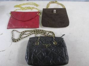lot 15 image: (CS) 3 PursesHand Bags Including Prada, Karma and Ruth Saltz (Note Any Name Brands May or May Not Be Authentic - Make An Appointment For Inspection If Needed)
