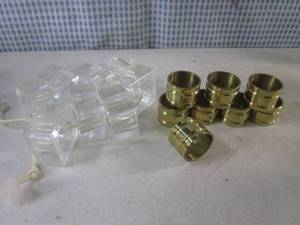 lot 38 image: (EC1) Set of 8 Brass and 8 Glass Napkin Holder Rings
