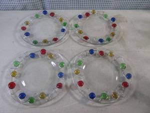 lot 41 image: (FS) Set of 4 Clear Glass Scroll Wire and Colored Glass Stone Design Plates 7 58