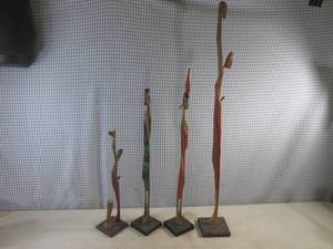 lot 47 image: (FS) 4 Vintage Hand Carved and Painted Wood African Women Figures 30 12, 22 12, 20 and 14 12 Tall