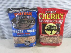 lot 82 image: (CSB) 2 Bags of Smoking Chips - Cherry and Hickory-Nogal - 180 Cu In Bags