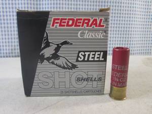 lot 84 image: (BSB) Box of 25 Federal Classic Steel Shot 12 Gauge Shot Gun Shells