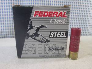 lot 85 image: (BSB) Box of 23 Federal Classic Steel Shot 12 Gauge Shot Gun Shells