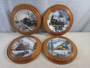 lot 87 image: (FS) Set of 4 Train Collector Plates in Wood Frames