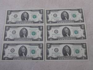 lot 154 image: (CNTR) 6 Uncirculated Sequential $2 Bills