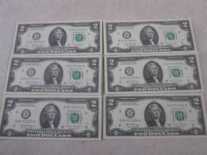 lot 156 image: (CNTR) 6 Uncirculated Sequential $2 Bills