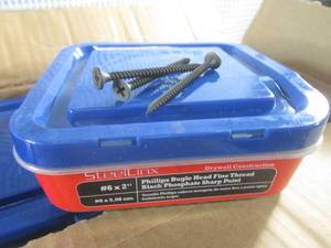 lot 213 image: (BR3) Case of 20 - 1 Pound Packs of SteelLinx #6 x 2 Phillips Bugle Head Fine Thread Black Phosphate Sharp Point Drywall Construction Screws