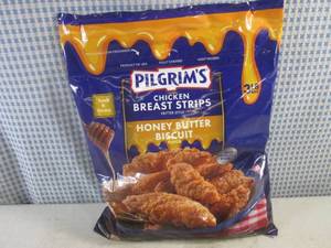 lot 222 image: (FRZ) 3 Pound Bag Frozen Chicken Breast Strips Fritter Style Honey Butter Biscuit Flavor Past Date