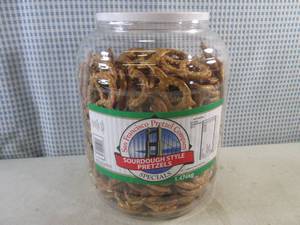 lot 238 image: (C-1) Large Container Sourdough Style Pretzels 1.474kg Best by May 2024