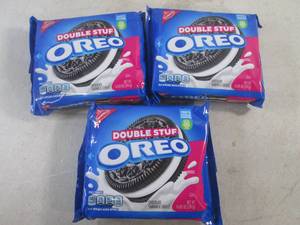 lot 261 image: (B-3) 3 Packages Double Stuf Oreo Cookies 14.03oz Best by June 2024
