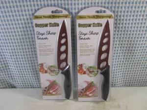 lot 309 image: (H-1) 2 Sharp Forever Copper Kitchen Knives