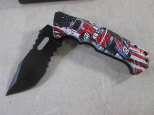 lot 313 image: (CNTR) Lets Go Brandon US Flag Big Rig Design Spring Assist Folding Knife with Belt Clip - 8 Open  4 34 Closed