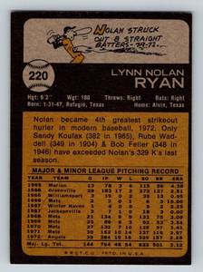 lot 11 image: Nolan Ryan 1973 Topps #220 Vintage Baseball Card