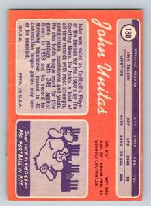 lot 12A image: John Unitas 1970 Topps #180 Vintage Football Card